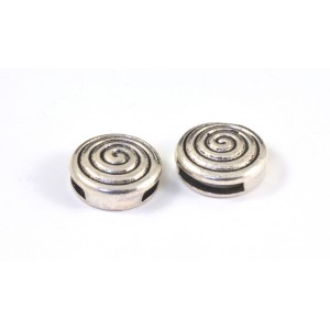 Antique silver round flat slider bead 14mm with 